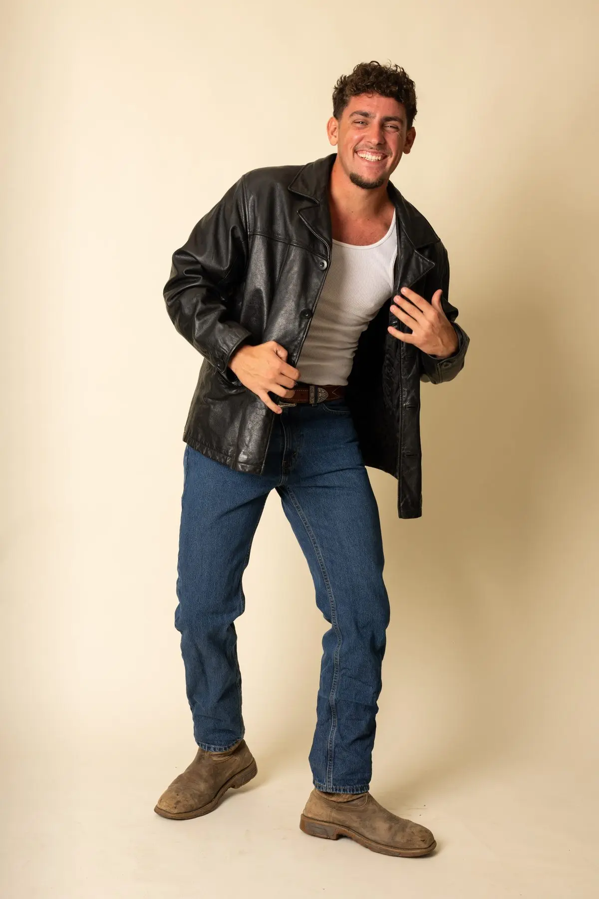 Black leather jacket, four-pocket